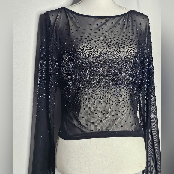 Sheer Beaded Cropped Long Sleeve - Picture 3 of 5